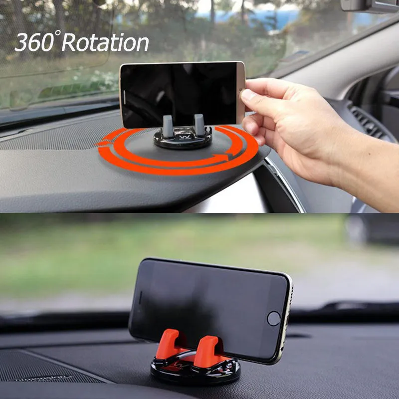 Mini dashboard car cell phone holder with silicone grip and 360-degree rotation in black