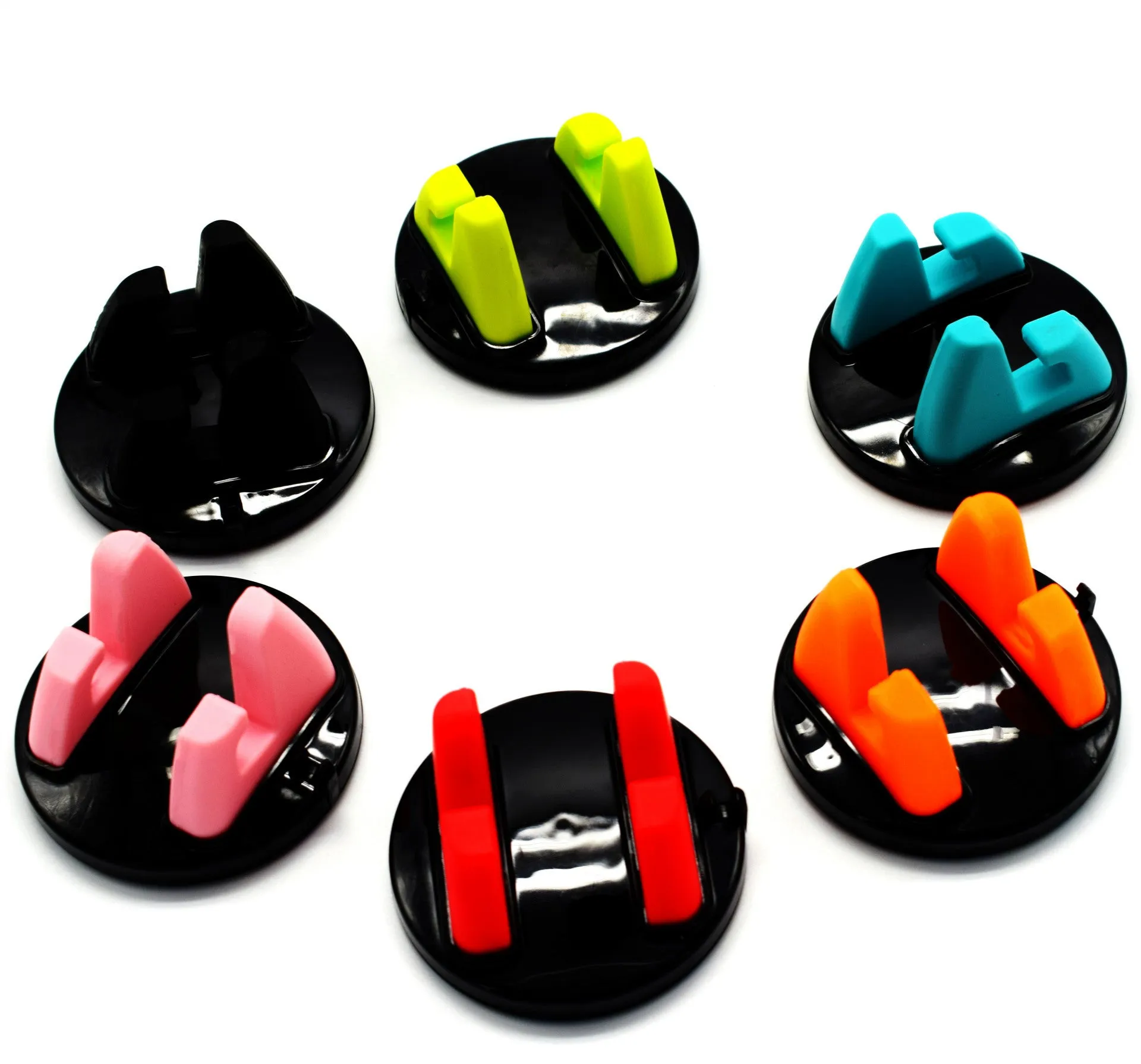 Mini dashboard car cell phone holder with silicone grip and 360-degree rotation in black