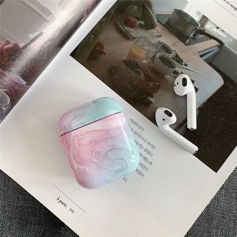 White Marble hard PC protective cover case for Apple AirPods 1 and 2 charging box.