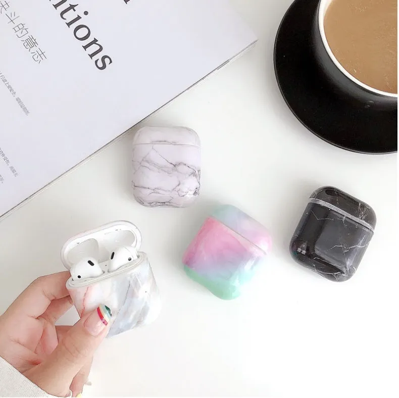 White Marble hard PC protective cover case for Apple AirPods 1 and 2 charging box.