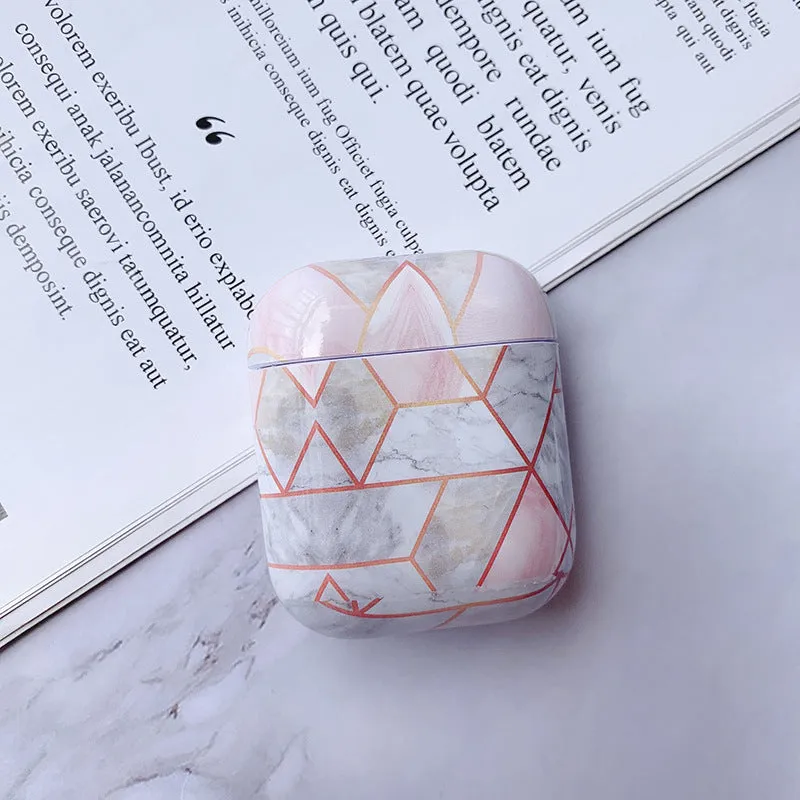 White Marble hard PC protective cover case for Apple AirPods 1 and 2 charging box.