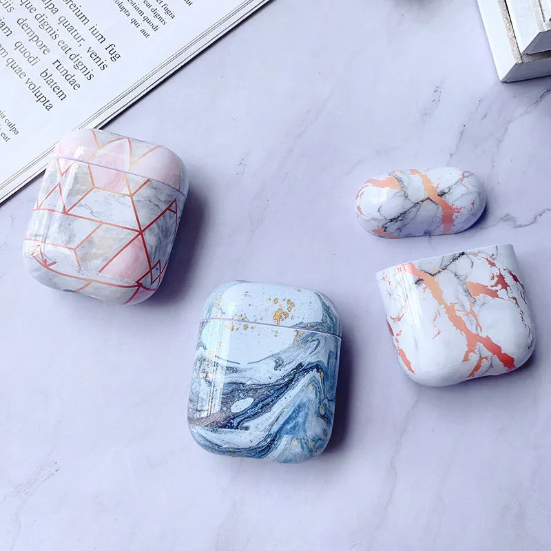 White Marble hard PC protective cover case for Apple AirPods 1 and 2 charging box.