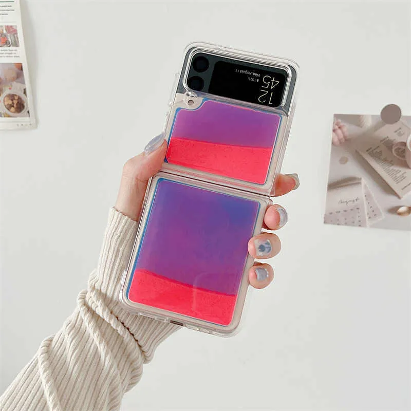 Luminous quicksand silicone phone case for Samsung Galaxy Z Flip6 in yellow green colour