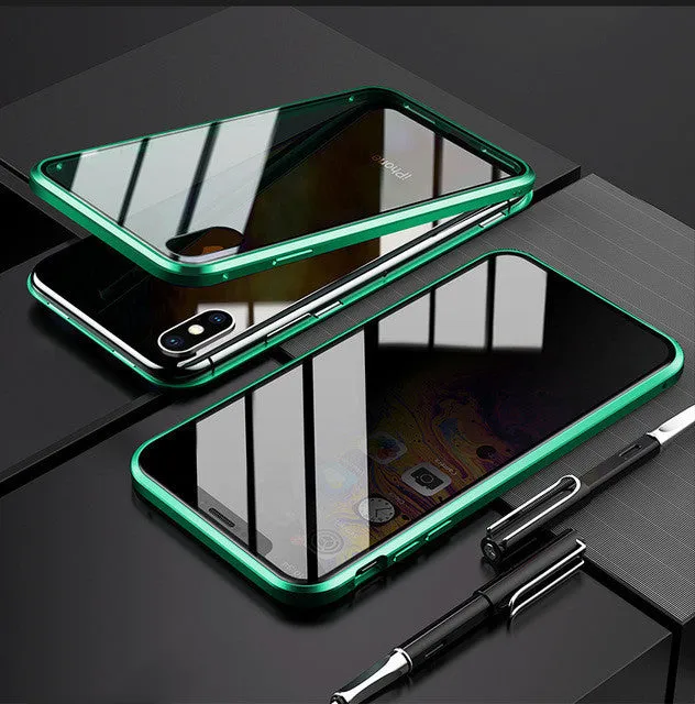 Anti-peep magnetic phone case for iPhone 11 Pro Max XR XS in blue, gold, green, red, silver
