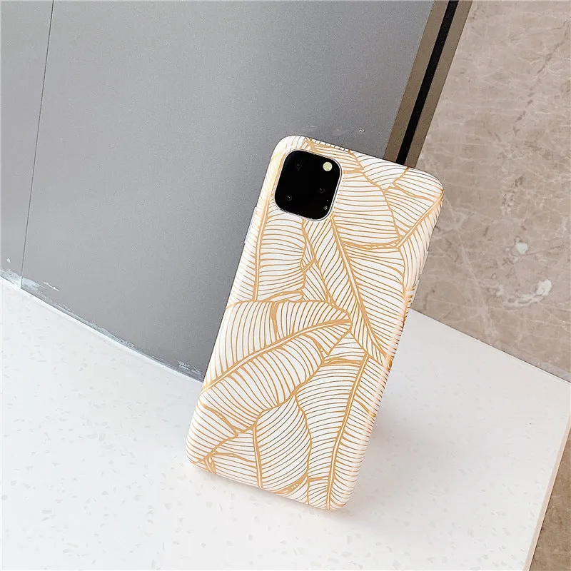 Gold leaf design TPU phone case for iPhone with nature pattern on back