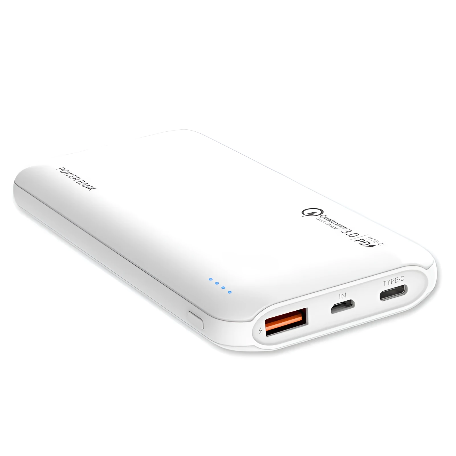 White 10000mAh portable mobile power supply with plastic shell and multi-U port output