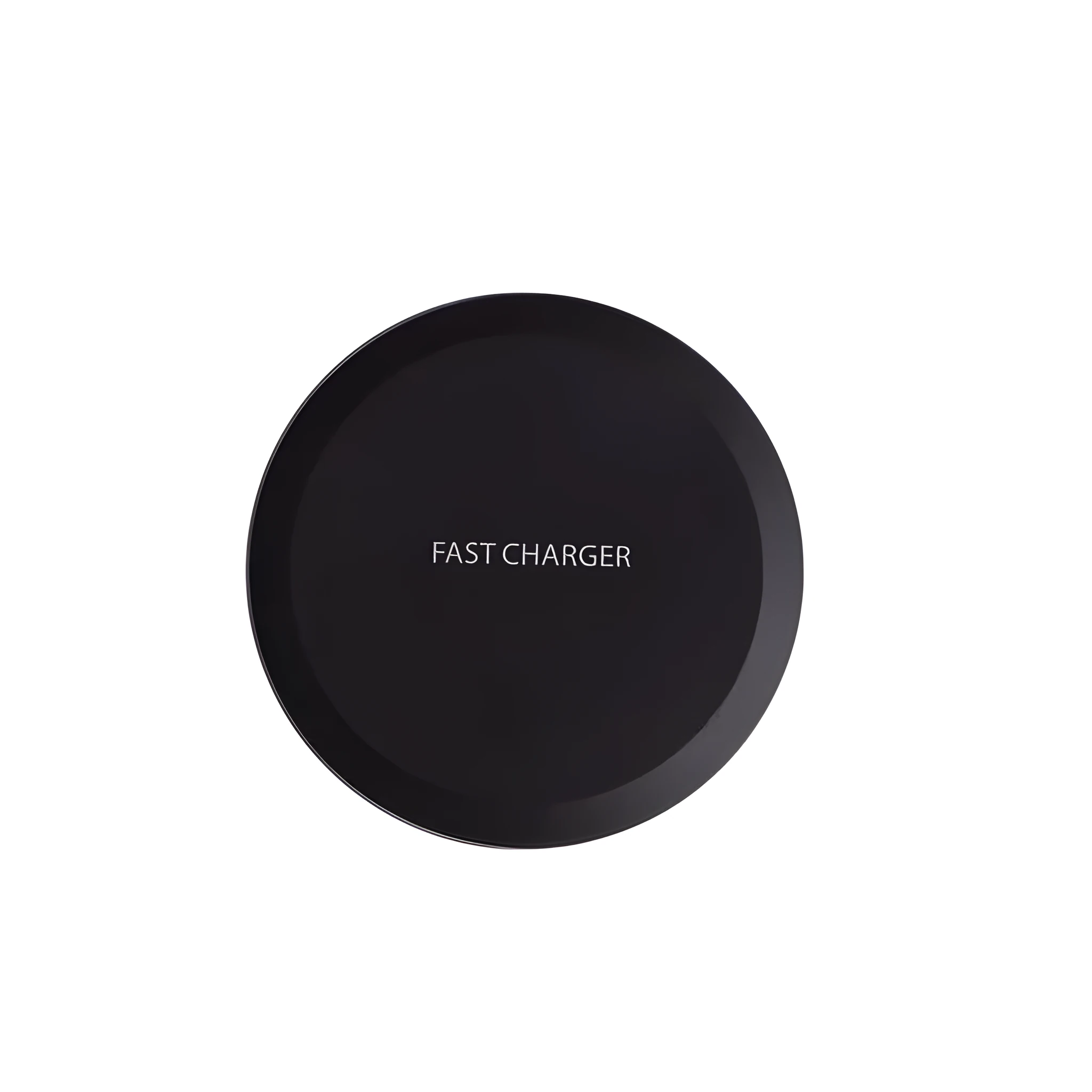 Ultra-thin wireless charger for mobile phone, black, with USB cable, showing charging indicator light