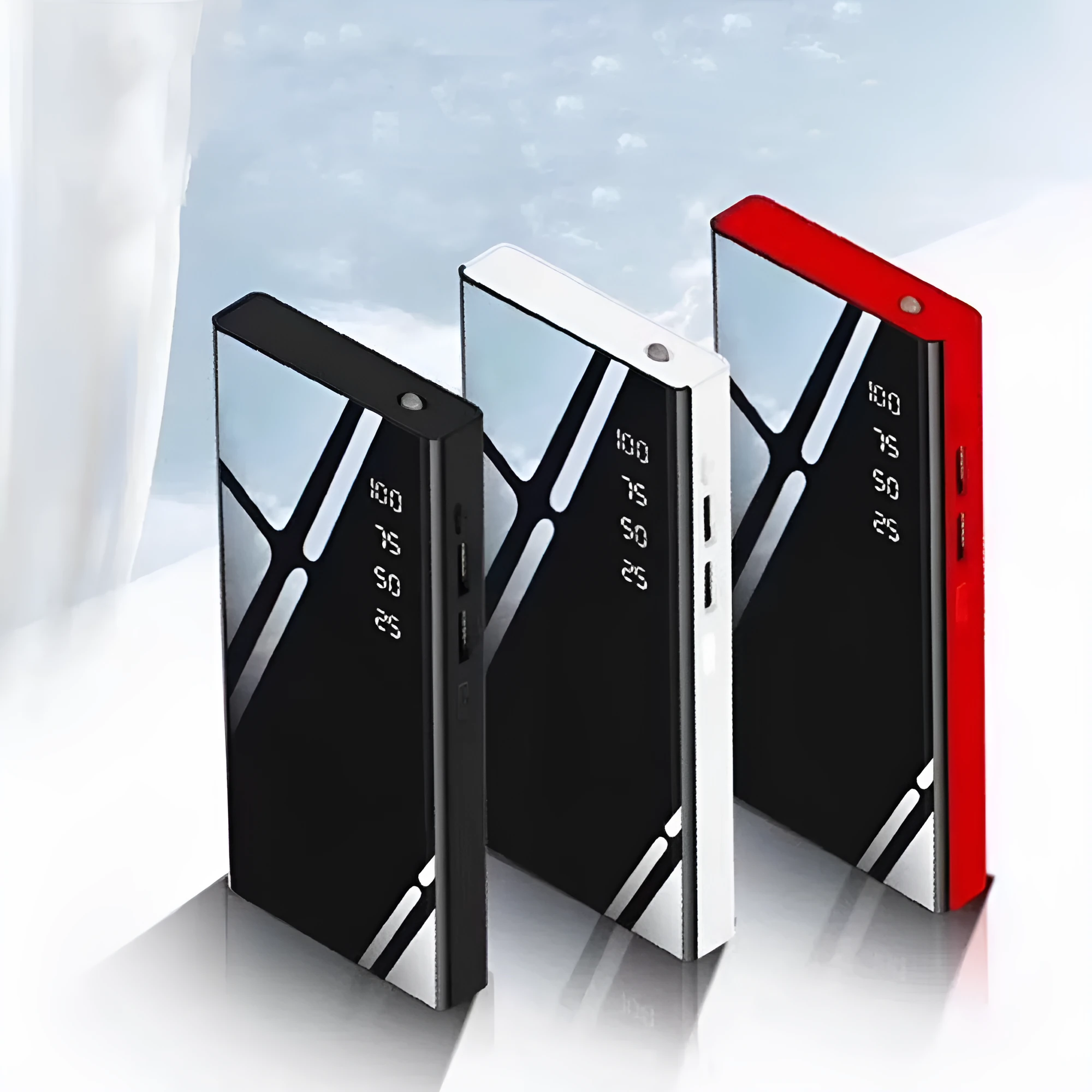 20000mAh power bank with LCD display showing battery percentage and dual USB charging ports