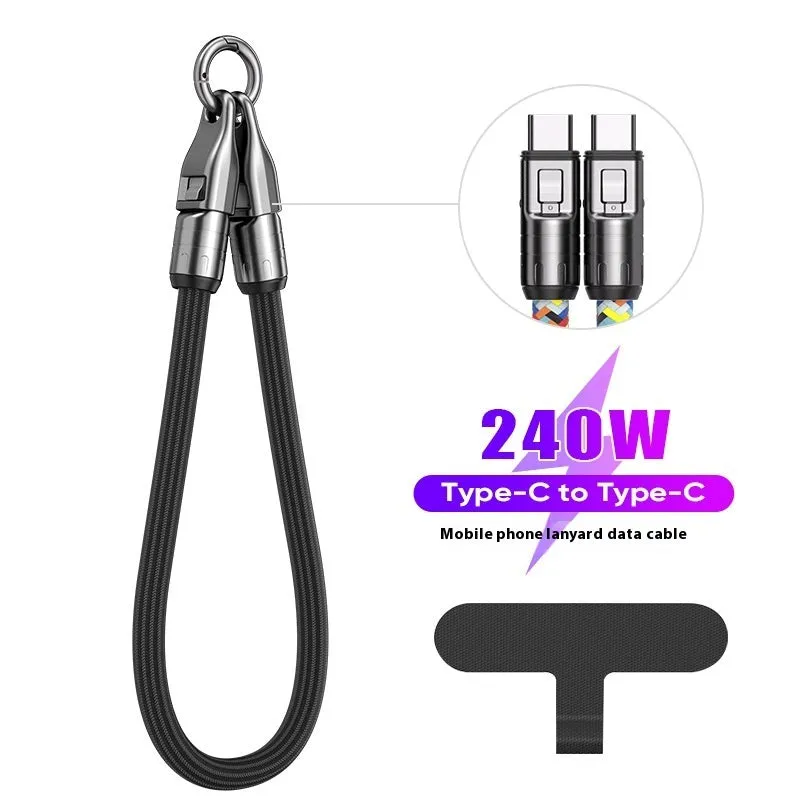 Black alloy two-in-one lanyard data cable with type-C PD fast charge less than 0.5m