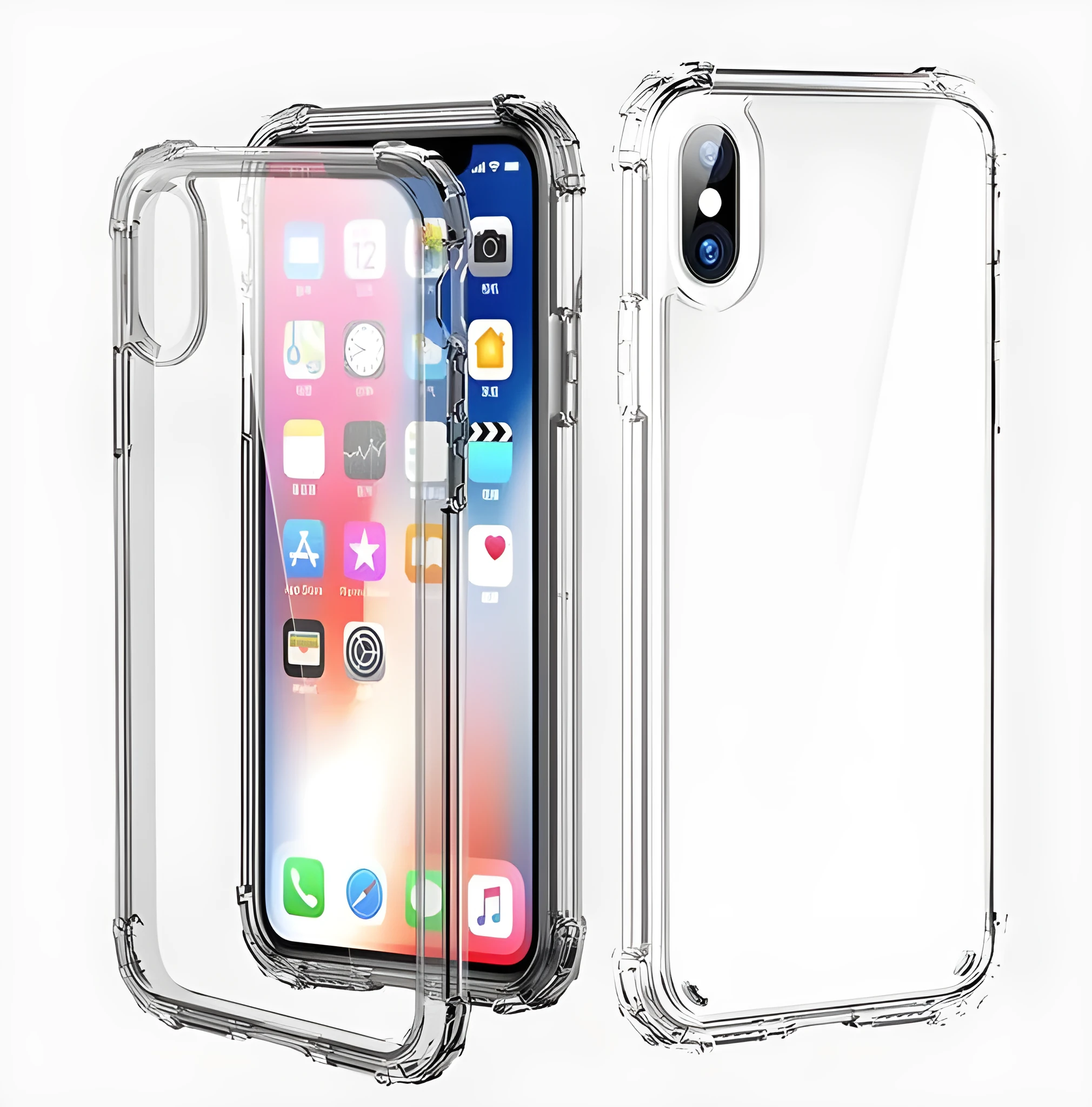 Clear transparent TPU protective case for an iPhone, showing the phone's colour through the back.