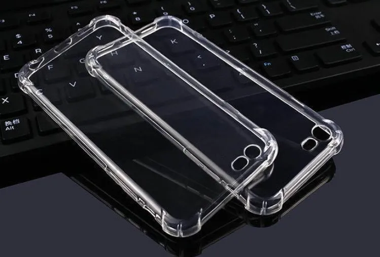 Clear transparent TPU protective case for an iPhone, showing the phone's colour through the back.