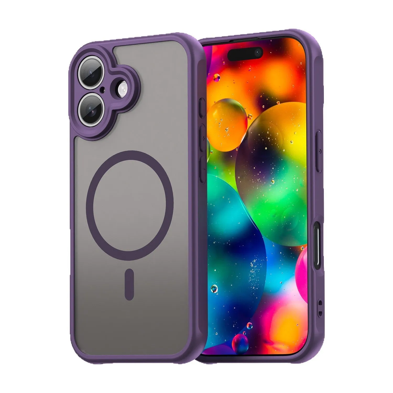 Frosted TPU PC magnetic phone case for iPhone 17 showing drop-resistant design and bracket in black colour