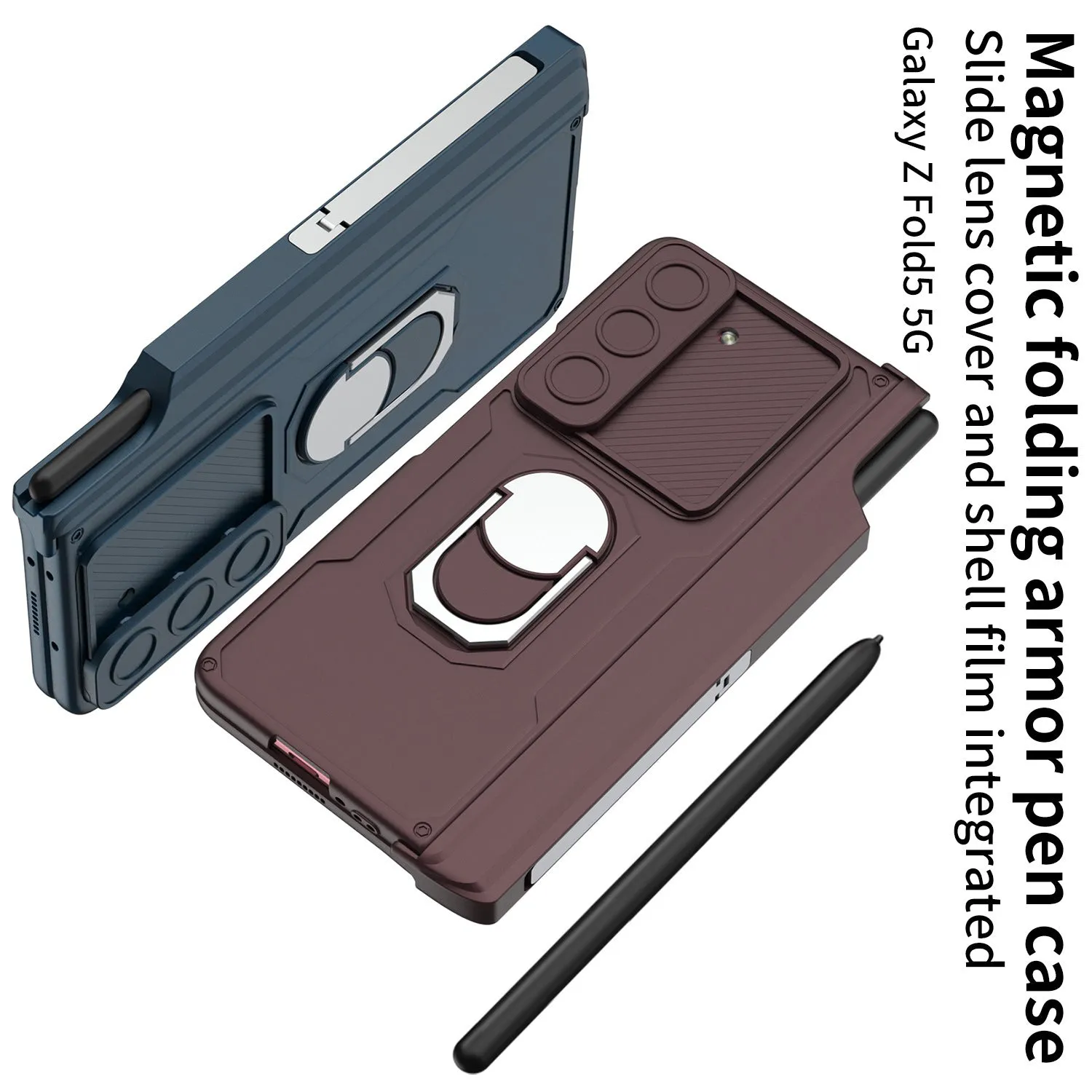 Folding hinge phone case with magnetic bracket for Samsung SM Folder 4 in black colour