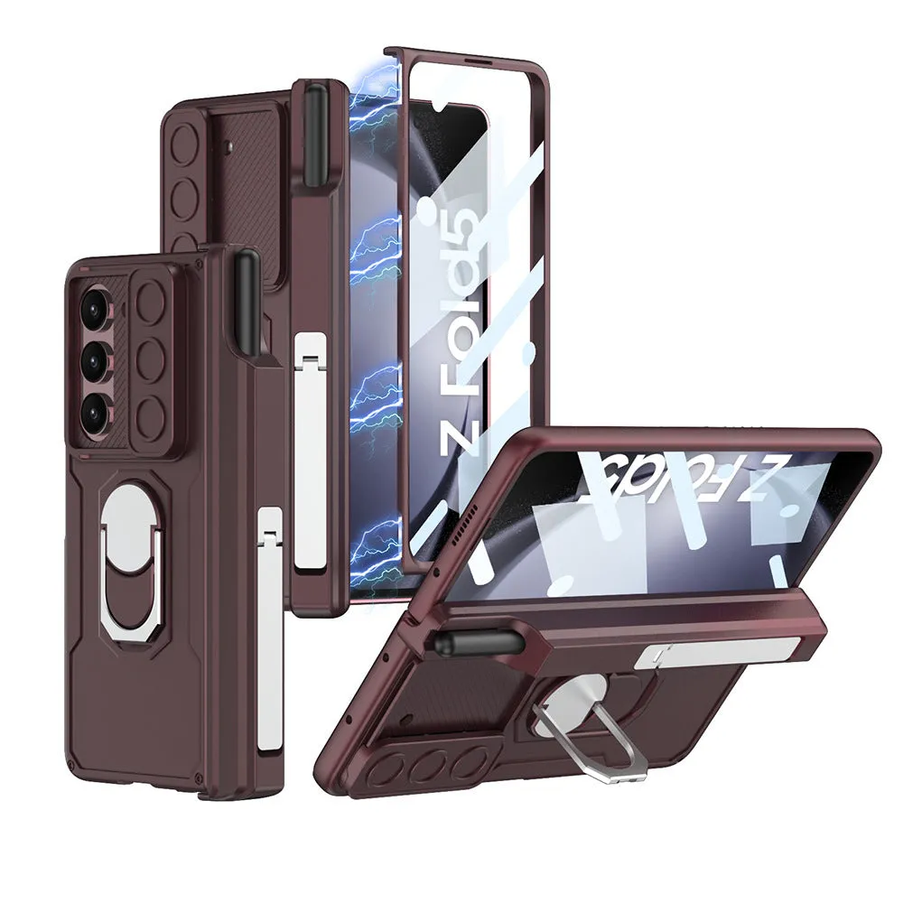 Folding hinge phone case with magnetic bracket for Samsung SM Folder 4 in black colour