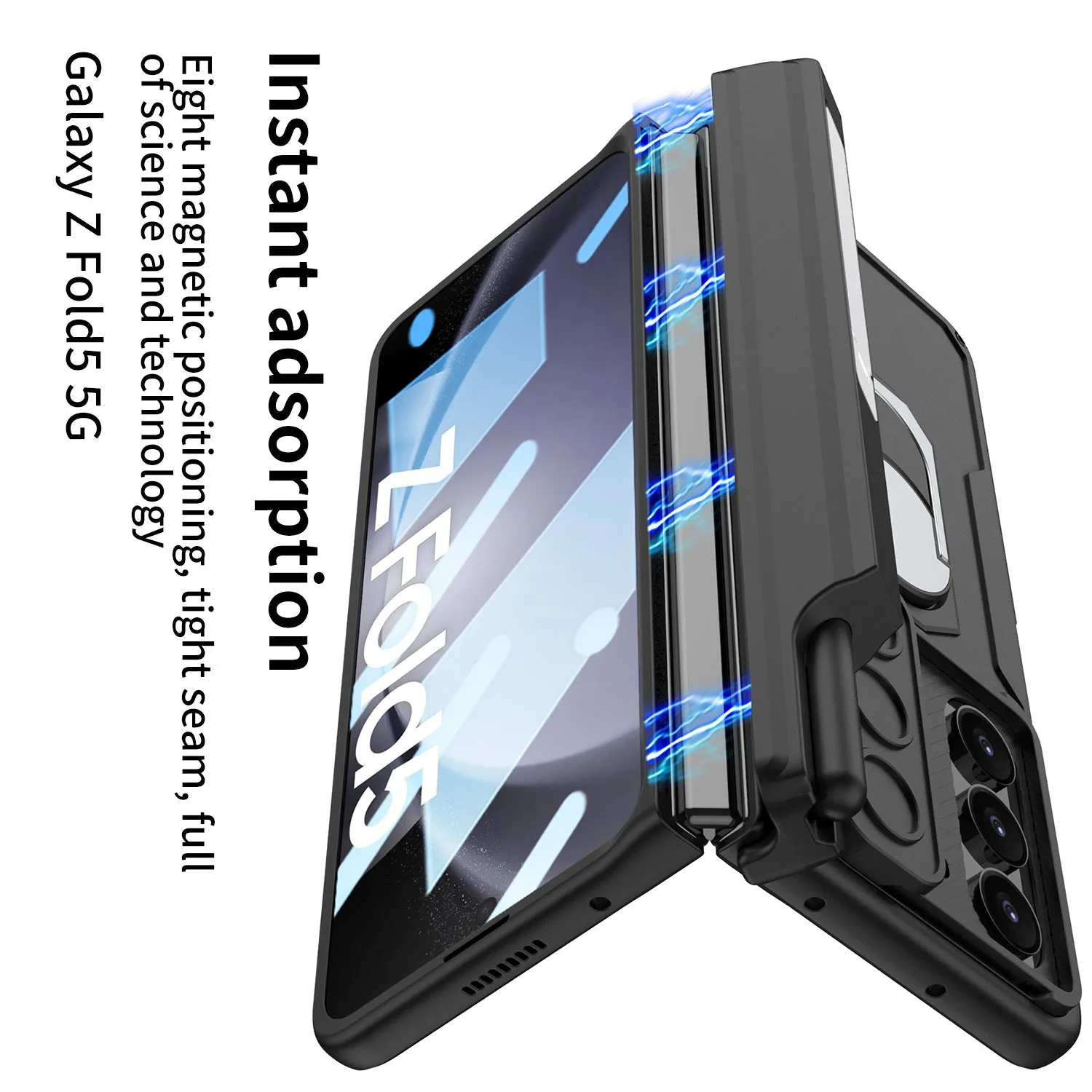 Folding hinge phone case with magnetic bracket for Samsung SM Folder 4 in black colour