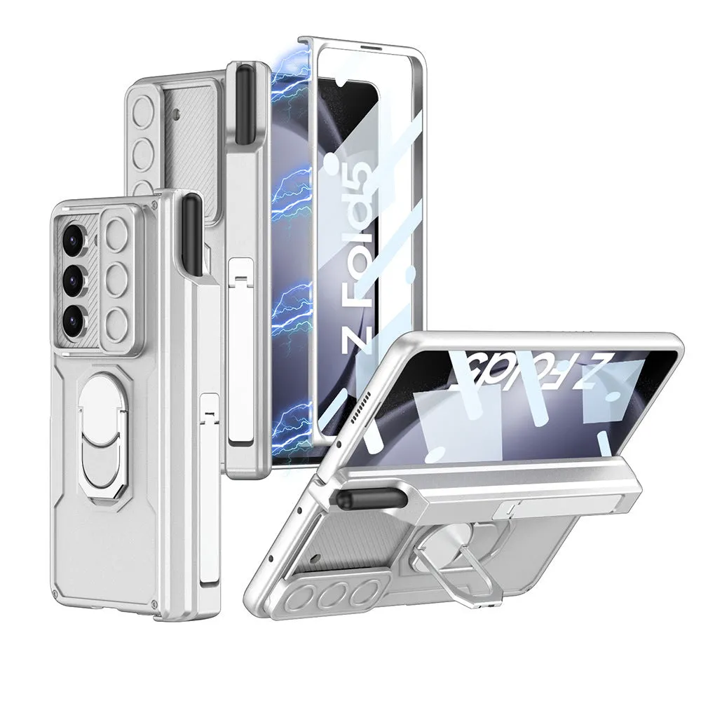 Folding hinge phone case with magnetic bracket for Samsung SM Folder 4 in black colour