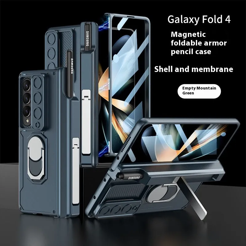 Folding hinge phone case with magnetic bracket for Samsung SM Folder 4 in black colour