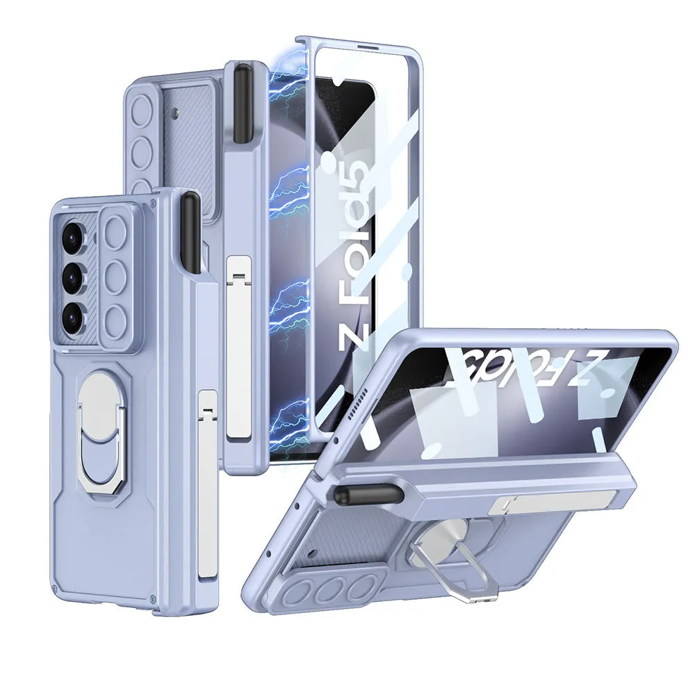 Folding hinge phone case with magnetic bracket for Samsung SM Folder 4 in black colour