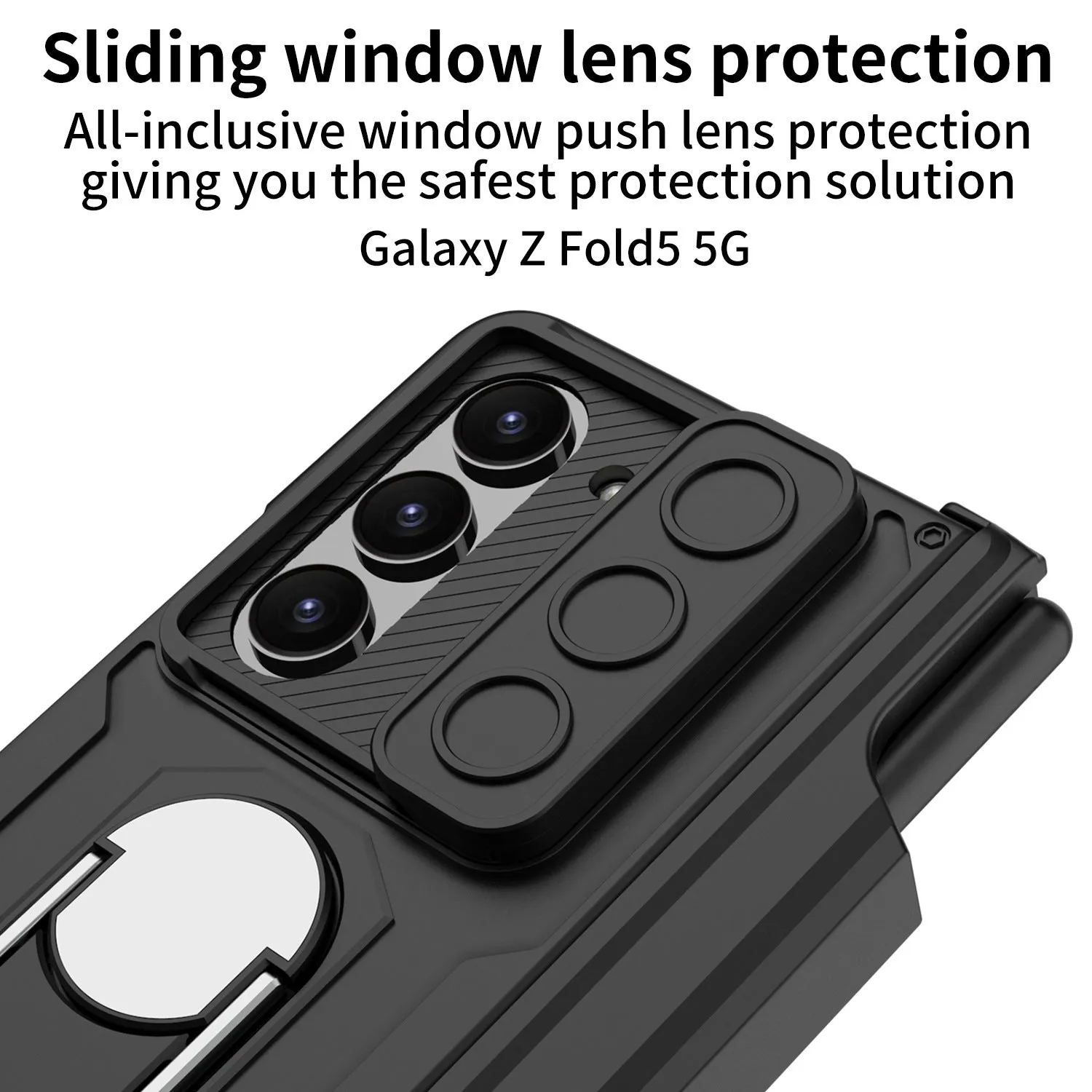 Folding hinge phone case with magnetic bracket for Samsung SM Folder 4 in black colour