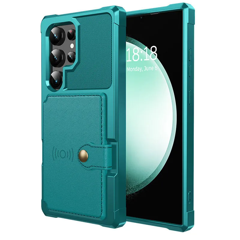 Blue TPE phone case with card holder for Samsung S23 Ultra showing card slot on back