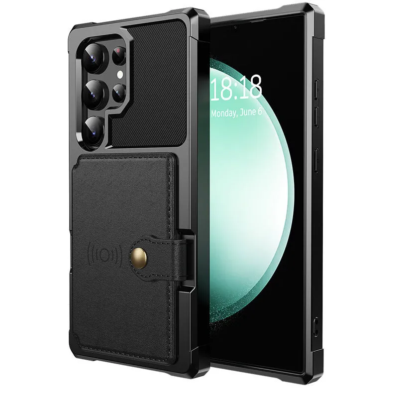 Blue TPE phone case with card holder for Samsung S23 Ultra showing card slot on back
