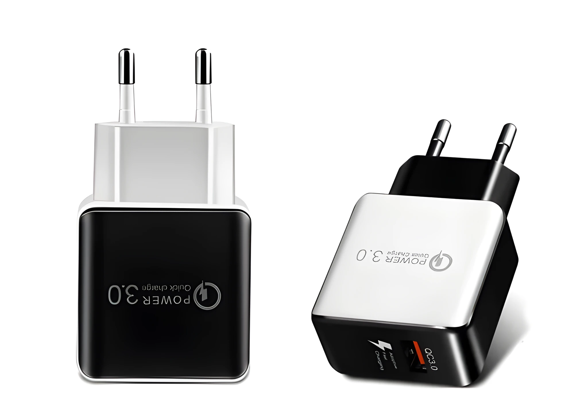 18W Quick Charge 3.0 USB wall charger EU plug in black and white finishes for smartphones