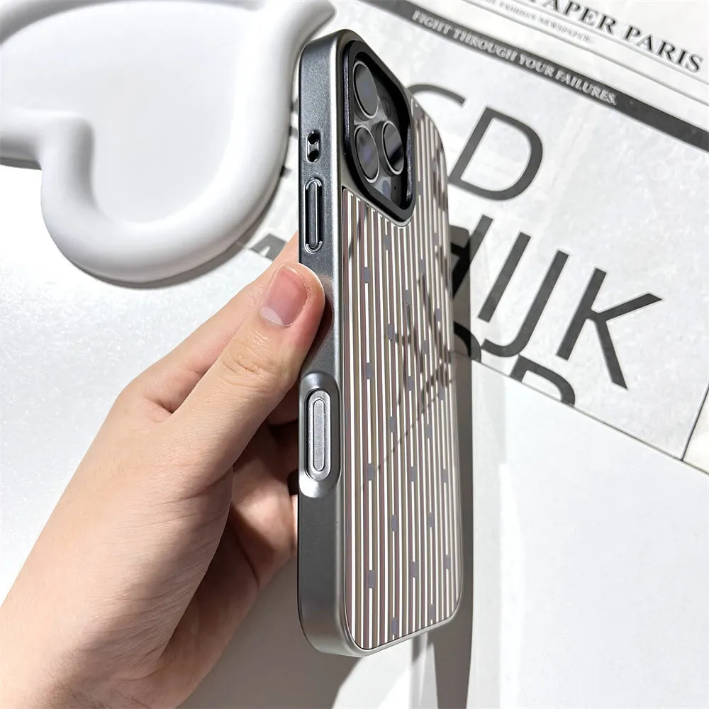 Mirror finish contrast stripe silver edge iPhone case for 12-16 series