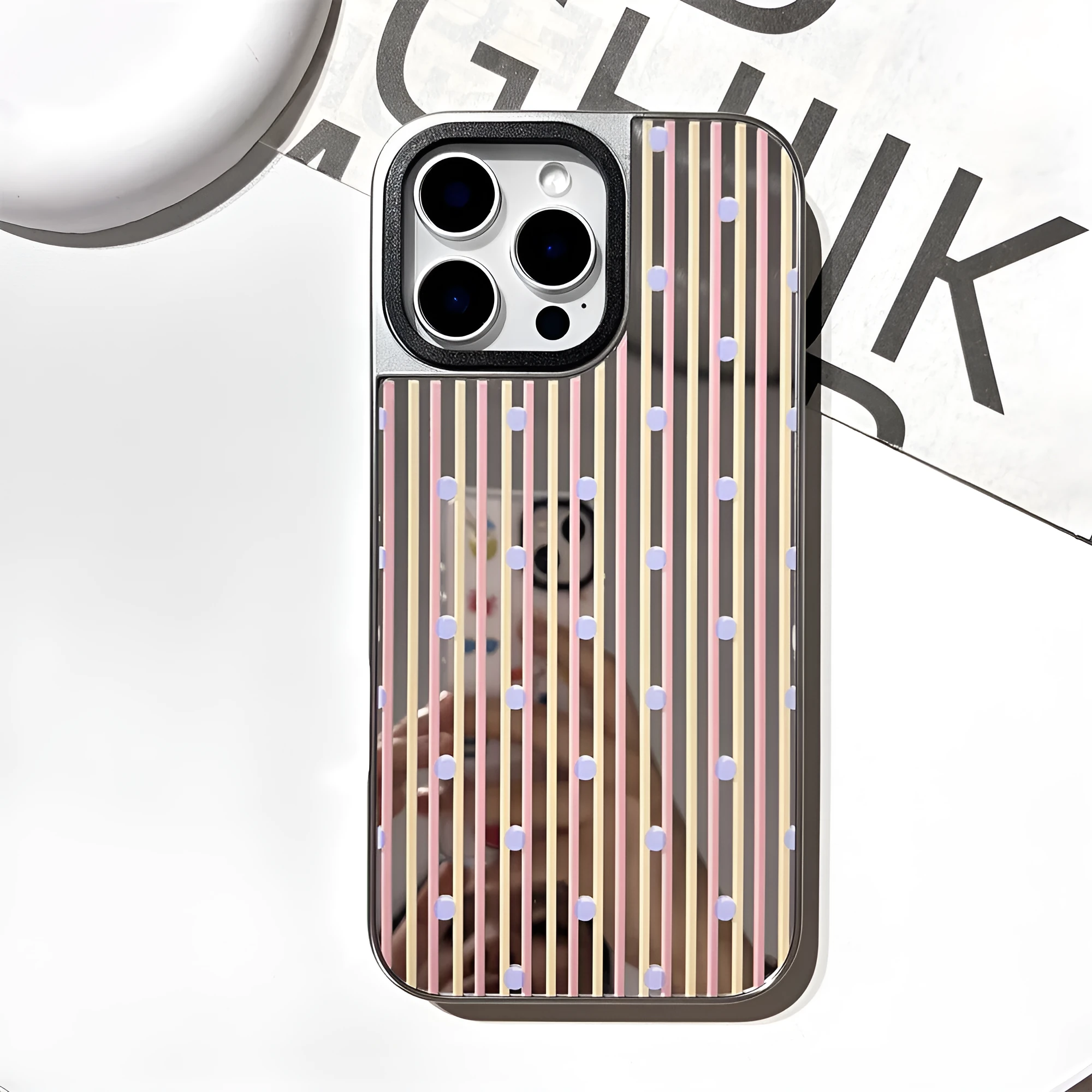 Mirror finish contrast stripe silver edge iPhone case for 12-16 series