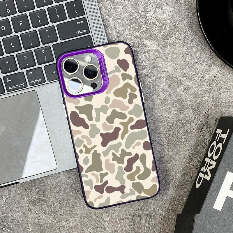 Vintage leopard print frosted PC phone case for iPhone, showing back with IMD 2-in-1 black colour and all-inclusive design