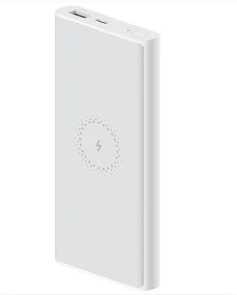 White or black 10000mAh capacity power bank showing USB-C port and wireless charging symbol