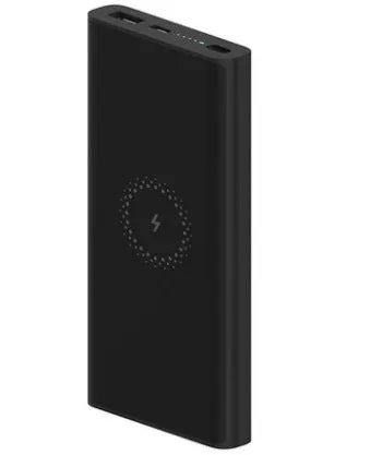 White or black 10000mAh capacity power bank showing USB-C port and wireless charging symbol