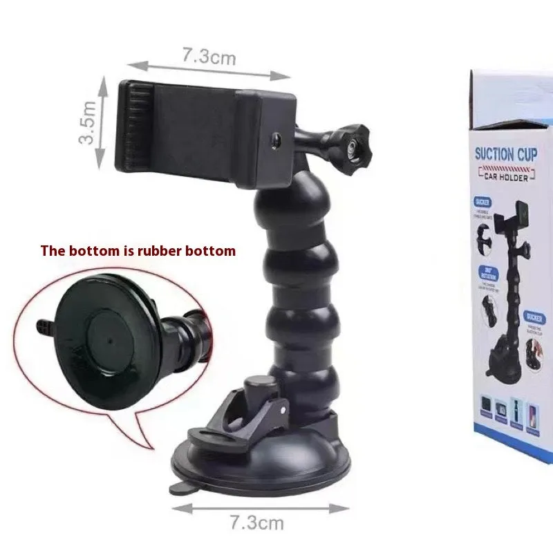 Black plastic car shooting bracket mobile phone holder with seven-section support frame for stable phone holding.