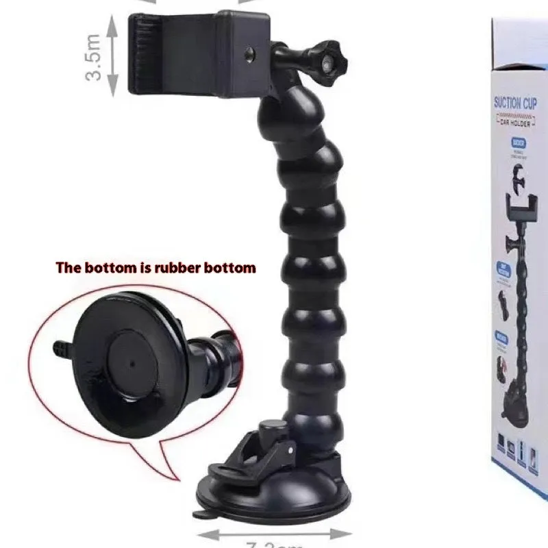 Black plastic car shooting bracket mobile phone holder with seven-section support frame for stable phone holding.
