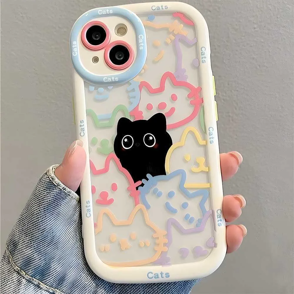 Colour Cat TPU phone case for iPhone 13 Pro Max, black colour, all-inclusive shockproof design