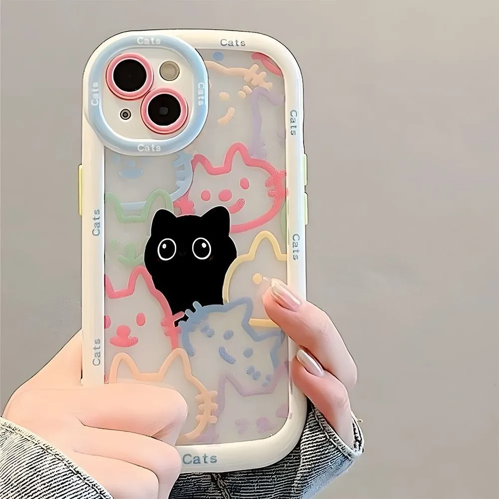 Colour Cat TPU phone case for iPhone 13 Pro Max, black colour, all-inclusive shockproof design