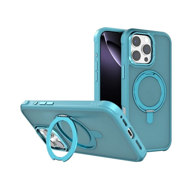 Skin-sensitive magnetic suction frosted phone case for iPhone 16 in Desert Gold with shockproof TPU PC metal build
