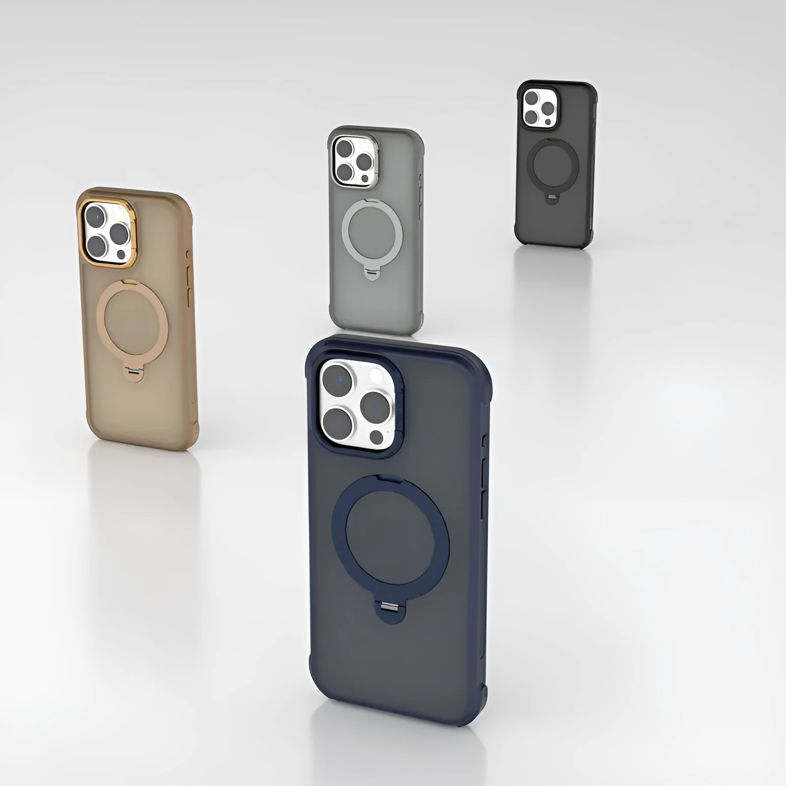 Skin-sensitive magnetic suction frosted phone case for iPhone 16 in Desert Gold with shockproof TPU PC metal build