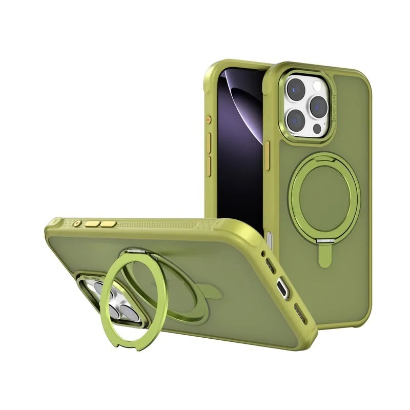 Skin-sensitive magnetic suction frosted phone case for iPhone 16 in Desert Gold with shockproof TPU PC metal build