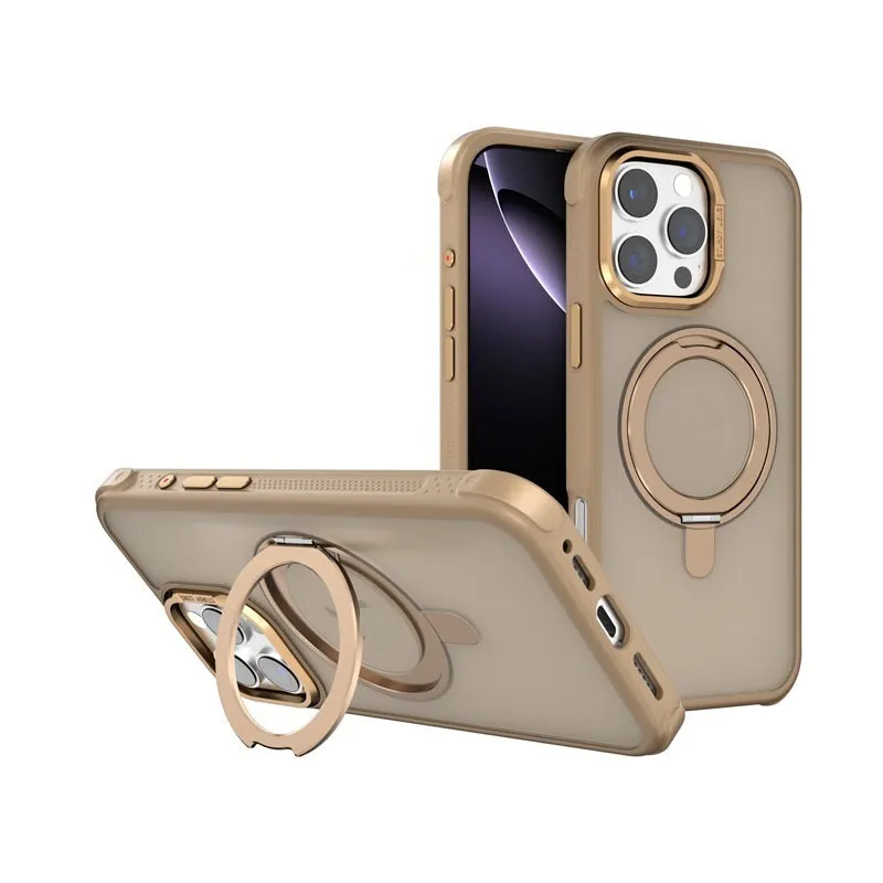 Skin-sensitive magnetic suction frosted phone case for iPhone 16 in Desert Gold with shockproof TPU PC metal build