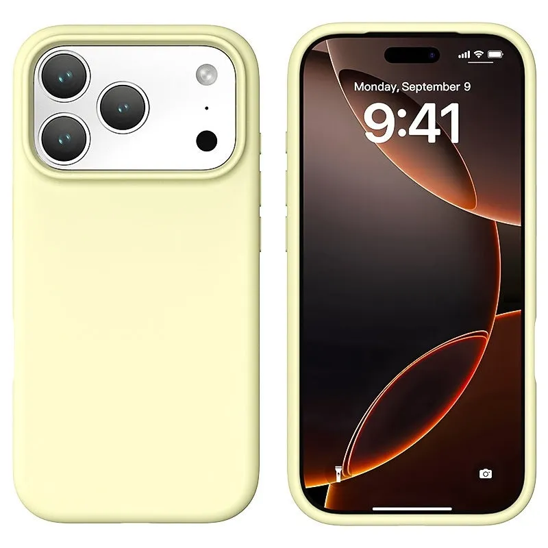 Liquid silicone phone case in antique white for iPhone 17 with soft-touch finish and anti-fingerprint surface