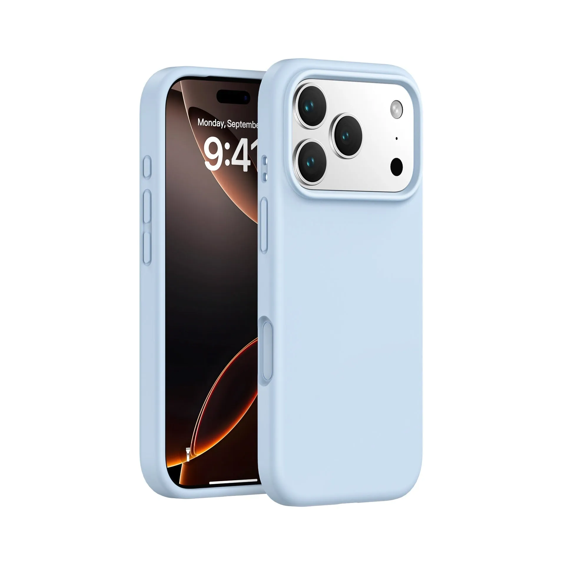 Liquid silicone phone case in antique white for iPhone 17 with soft-touch finish and anti-fingerprint surface