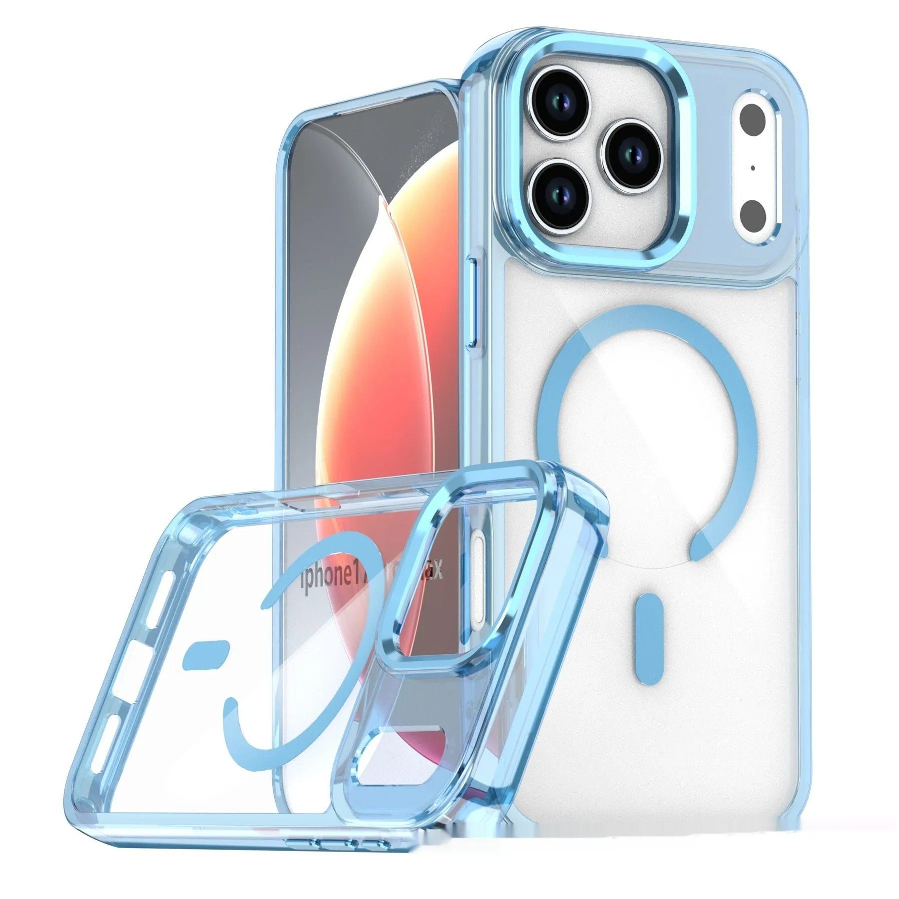 Magnetic Wireless Transparent Drop-resistant Protective Cover Compatible with Apple iPhone 14 Pro Max 15 16 17 Series TPU Acrylic Metal Back Cover Transparent Black Blue Pink Purple