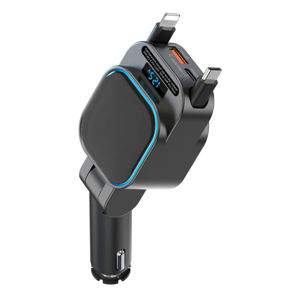 SC07 digital quick charge USB charger with four ports and stretch cable for car cigarette lighter