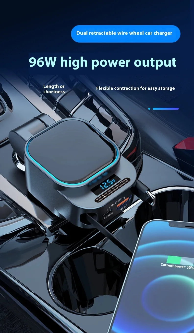 SC07 digital quick charge USB charger with four ports and stretch cable for car cigarette lighter