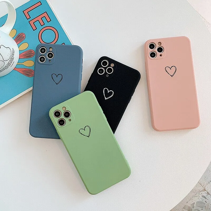 Silicone TPU phone case for Apple iPhone in solid colours black, green, pink, purple, red, white, grey, and light green.