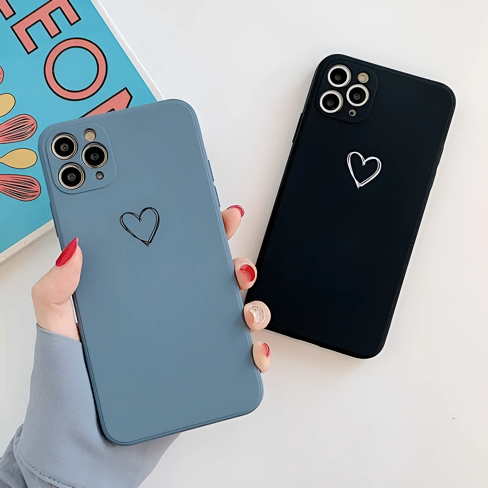 Silicone TPU phone case for Apple iPhone in solid colours black, green, pink, purple, red, white, grey, and light green.