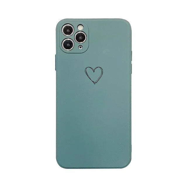 Silicone TPU phone case for Apple iPhone in solid colours black, green, pink, purple, red, white, grey, and light green.