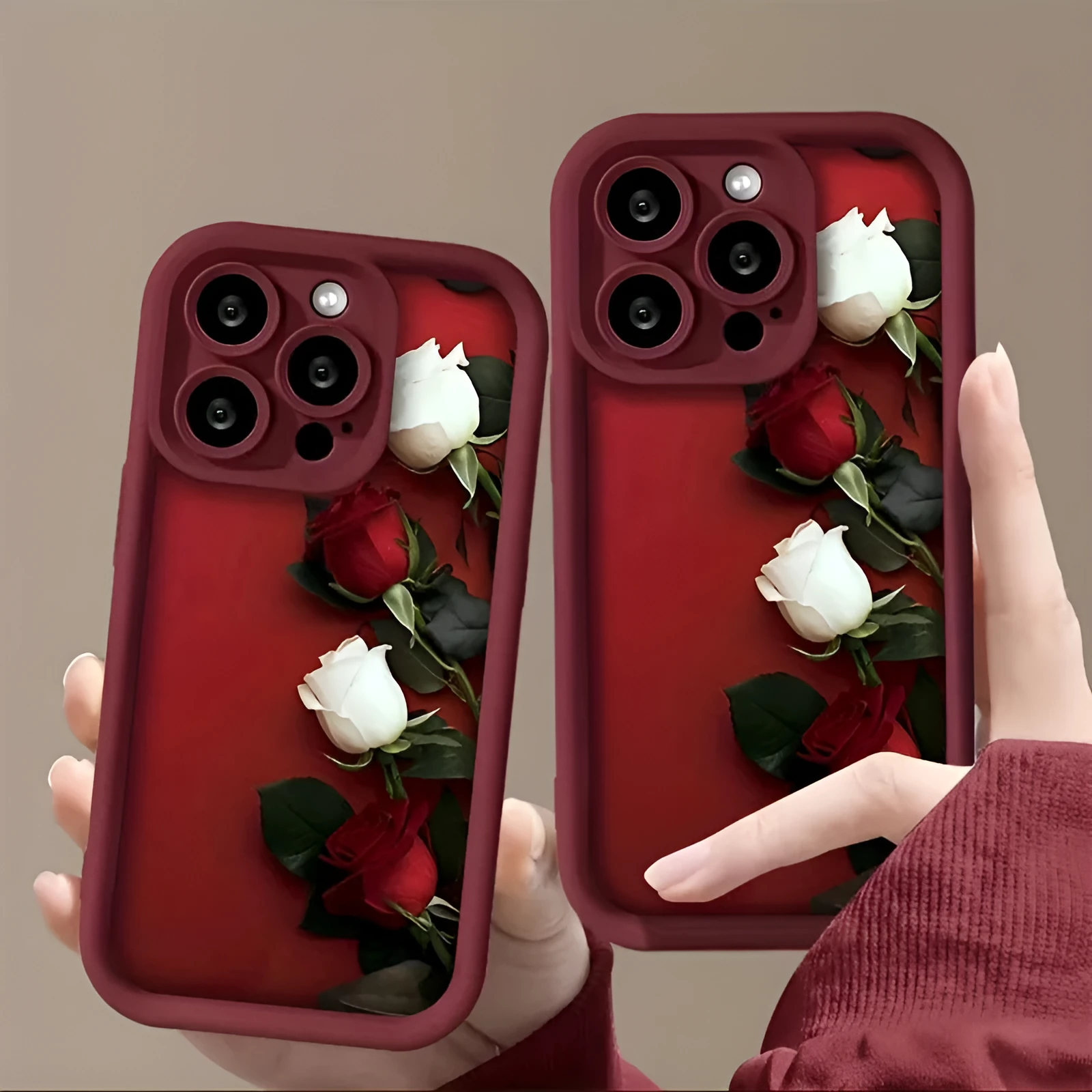 Wine red white rose printed TPU silicone phone case for Apple iPhone models
