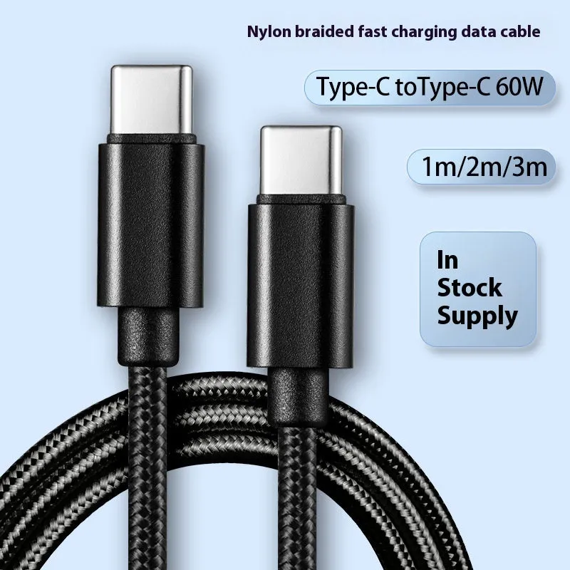 Typec phone fast charge data cable nylon woven 60W Type-C USB C black blue gold pink purple red white