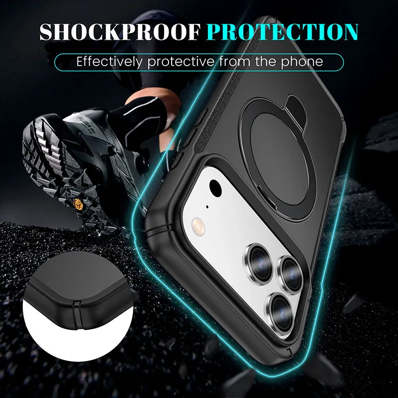 Metal magnetic bracket drop-resistant PC phone case for Samsung and iPhone, black frosted finish with integrated kickstand